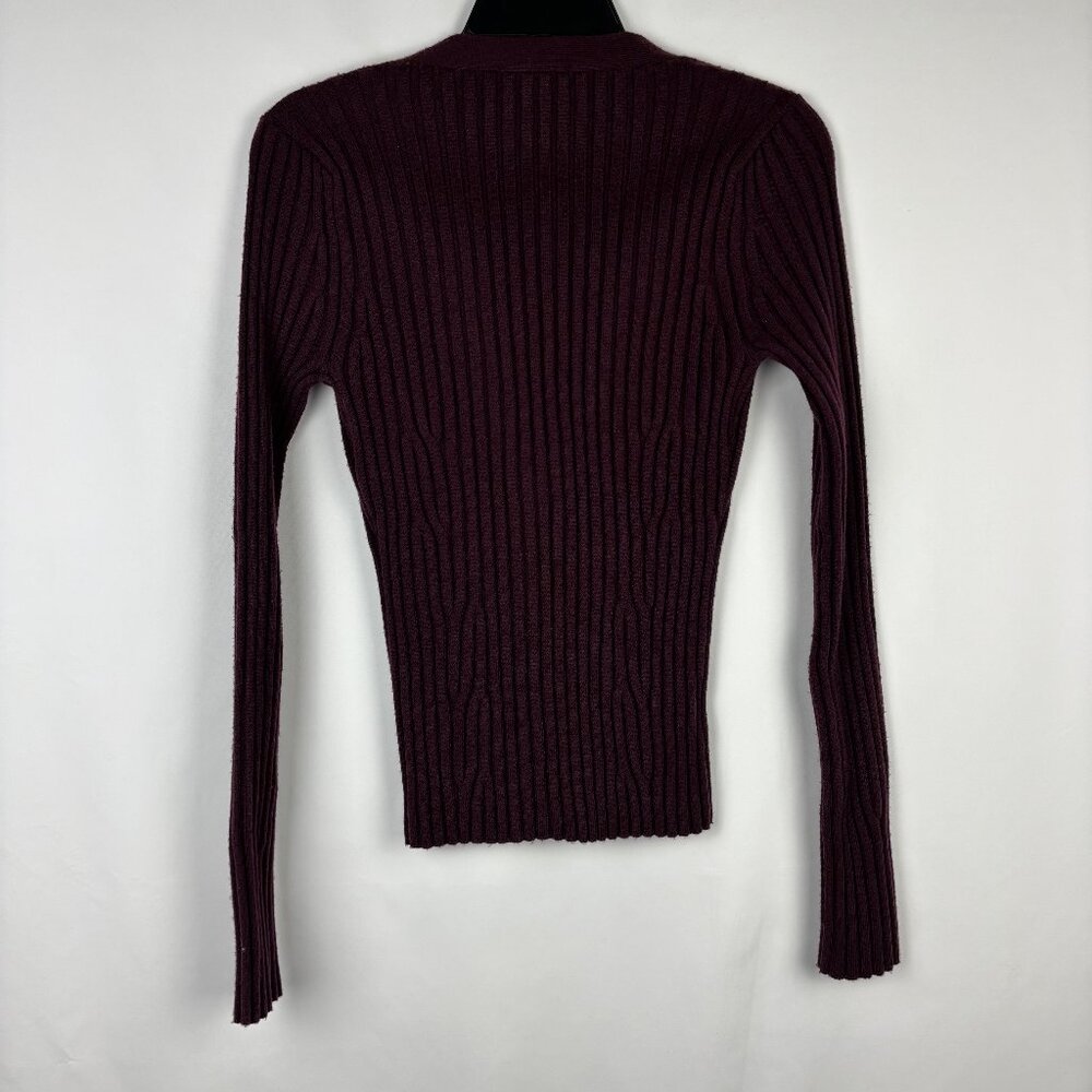 XS Button Up Cardigan V Neck Long Sleeve Soft Stretch Paige Shirin Ribbed Top - Picture 5 of 10